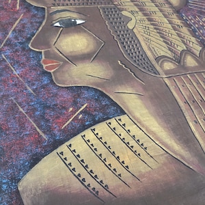 1970s Vintage very large piece of handmade handpainted Egyptian papyrus from historic Nile river delta.
