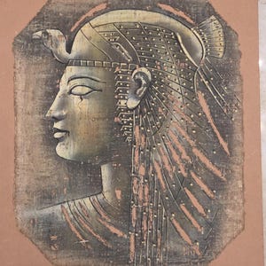 Wonderful vintage artwork on authentic papyrus from Egypt&#39;s historic Nile river showing Egyptian  queen.