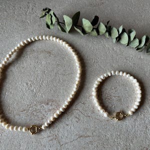Collar de perlas con anilla de resorte | Perlas de agua dulce | Clip Çeyrek Altın | Hecho a mano | Regalo para mamá | Joyería moderna