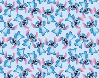 Cute Stitch Cartoon Style 100% Pure Cotton Fabric Custom DIY Fabric By The Half Yard