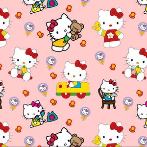 Kawaii Kitty Cats Cartoon Style 100% Pure Cotton Fabric Custom DIY Fabric By The Half Yard