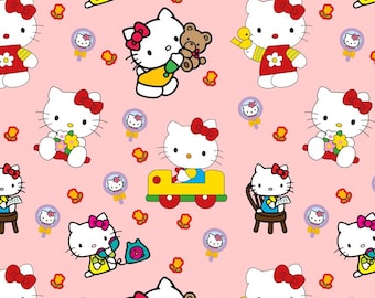 Kawaii Kitty Cats Cartoon Style 100% Pure Cotton Fabric Custom DIY Fabric By The Half Yard