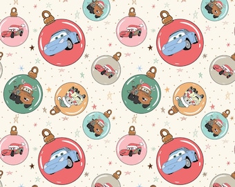 Christmas Cars Bells Lightning McQueen Cars Pattern 100% Pure Cotton Fabric Custom DIY Fabric By The Half Yard