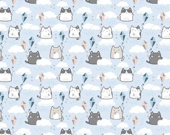 Kawaii Cute Cats Pattern 100% Pure Cotton Fabric Custom DIY Fabric By The Half Yard