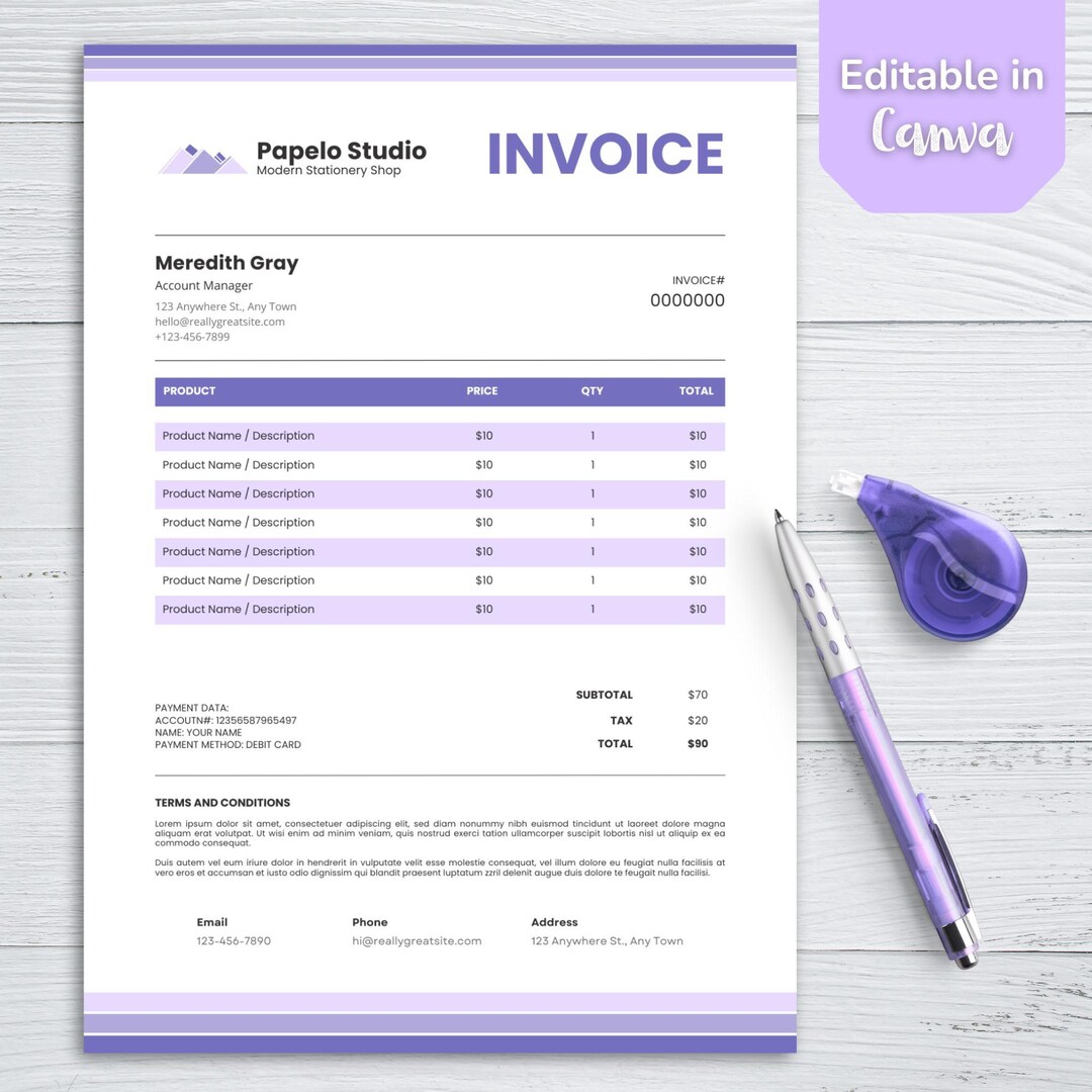 Invoice Template Editable Canva Billing Template Small Business Invoice ...