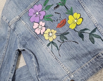 Hand Painted Upcycled Denim Jacket - Floral Art