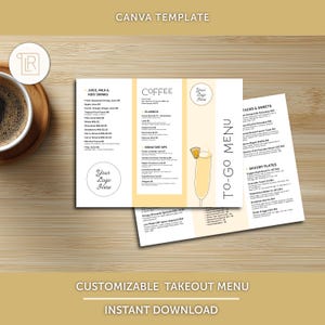 Editable Takeout Brunch Menu Template: Restaurant Cafe Trifold Canva Design (Instant Download)
