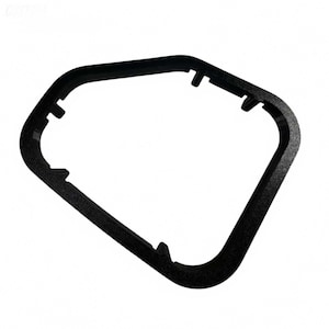 May include: A black, textured, square-shaped frame with rounded corners. The frame has several small, rectangular protrusions along its inner edge. The object is set against a white background.