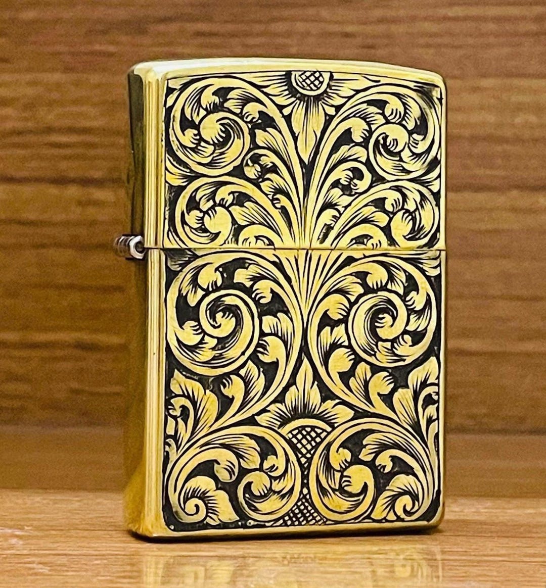New Custom Brass Hand Engraved Floral Pattern & Scroll Work Art Zippo ...