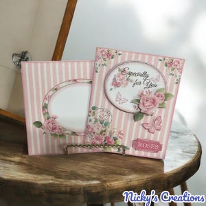 Simply Unique Greeting Card; especially for you birthday card; shabby chic femine birthday card, pale pink roses and pink stripes