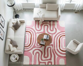 Luxury Hand Tufted Wool Area Rug – Modern Abstract Pink & Ivory Rug ...