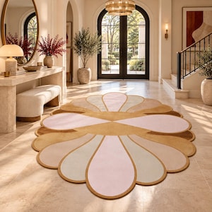 Hand Tufted Seashell Rug Blush Pink Shell Shaped Wool Coastal Area Rug Scallop Design Bedroom Nursery Decor Custom Size Rug