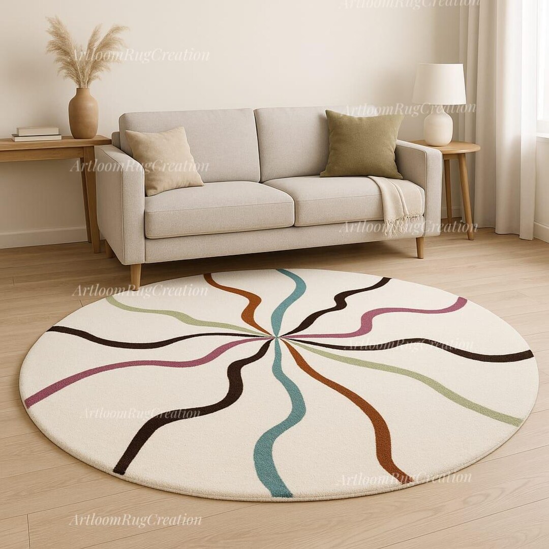 Round Modern Distressed Rug Hand Tufted Round Abstract Rug, Modern Circle Wool Area Rug, Colorful ...