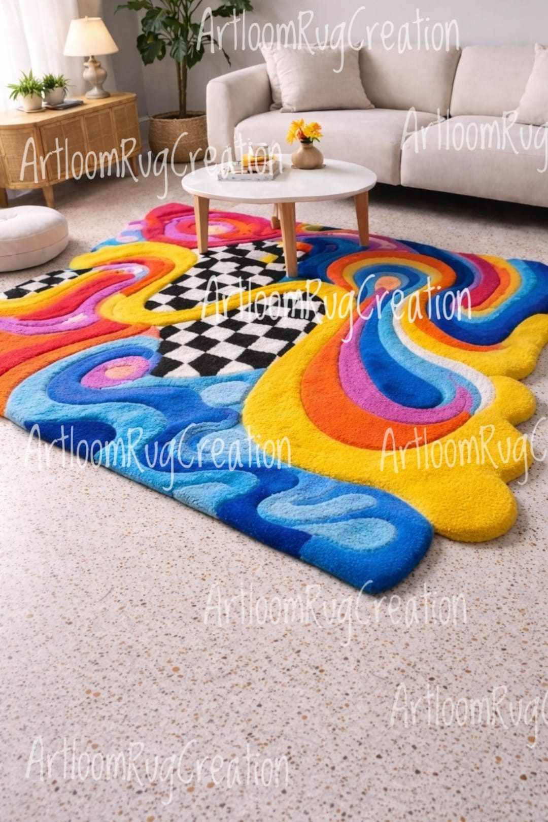Colorful Abstract Hand Tufted Rug – Modern Rainbow Art Rug, Premium ...