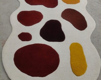 Hand Tufted Irregular Rug Large Abstract Area Rug for Living Room Mid Century Modern Wavy Rug Custom Wool Rug Aesthetic Colorful Blob Carpet