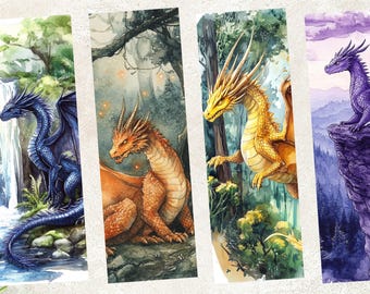 Dragon Bookmarks, Watercolour, Set of 4 | Fantasy Bookmark Set of 4 | Minimalistic Digital Download | Dragon Riders | Book Gifts | Dragons