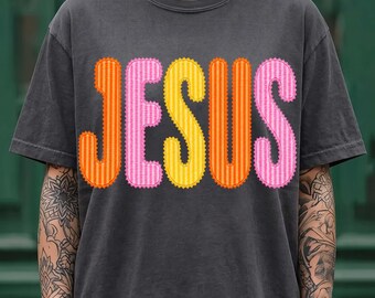 Christian PNG, Jesus Png, Patchwork Lettering Png, Retro Striped Png, Religious Png, Faith Png, Jesus Png, Trending Png, Dtf Digital File