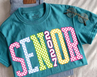 Senior 2027 PNG, Class Of 2027 Png, Colorful Checkered Senior Png, Preppy Senior Shirt, Graduation PNG, Varsity Senior, DTF Digital, Trendy