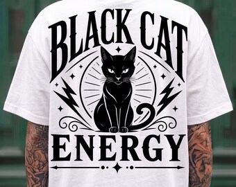 Black Cat Energy Png, Gothic Cat Png, Witchy Black Cat Shirt Png, Spooky Halloween Cat, Retro Streetwear Png, DTF Digital, Trending Png