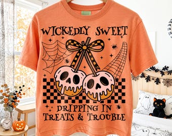 Halloween Png, Wickedly Sweet Png, Skull Candy Apple Png, Coquette Bow Png, Dripping in Treats and Trouble, Spooky Season Dtf, Trending Png