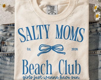 Trendy Summer SVG: Coquette Bow Png, Salty Moms Beach Club Shirt Design (Digital Download)