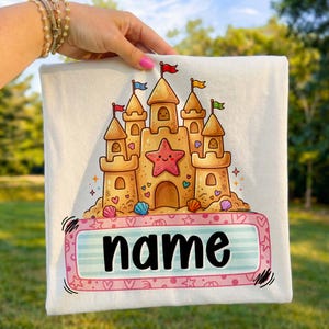 Girly Sand Castle PNG: Custom Name Patch Design, Trendy Beach Kids Shirt (Digital Download)