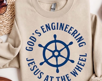 Christian Png, Gods Engineering Jesus At The Wheel Png, Religious Png, Ship Helm Faith Shirt Png, Christian Sailor Png, DTF Digital, Trendy