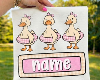 Duck Trio With Floatie PNG: Custom Name Girl Design, Summer Kids Shirt (Digital Download)