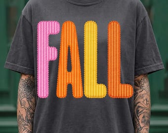 Fall Png, Patchwork Fall Lettering Png, Retro Striped Fall Graphic, Autumn Season Shirt, Cozy Fall Vibes Tee, Trending Png, Dtf Digital