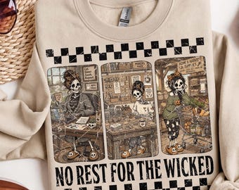 No Rest For The Wicked Png, Funny Skeleton Mom Png, Spooky Busy Mom Png, WFH Skeleton Shirt Png, Retro Halloween Png, DTF Digital, Trendy