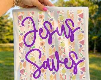 Jesus Saves PNG, Preppy Christian SVG, Summer Fruit Stripes Shirt Design, Trendy Faith Sublimation, Inspirational Digital Download