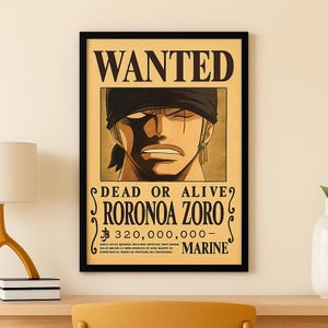 One Piece Zoro Wanted Poster: Anime Vintage Wall Art (UNFRAMED)