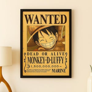 One Piece Luffy Wanted Poster: Anime Wall Art (UNFRAMED)