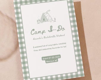 Camp Bachelorette Party Invitation: Cabin Theme, Editable Canva Template