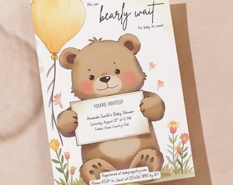 Teddy Bear Baby Shower Invitation: Gender Neutral Canva Template (Printable Download)