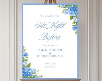 Coastal Hydrangea Rehearsal Dinner Welcome Sign Canva Template (Digital Download)