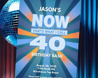 Now Thats What I Call Birthday Invitation – Editable Canva Template – 40th Birthday Party – Custom Age – Printable Retro Music Theme