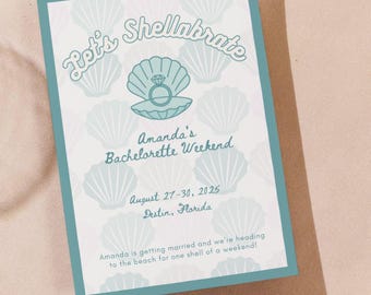 Let’s Shellabrate Bachelorette Party Invitation & Itinerary - Editable Canva Template - Instant Download - Beach Theme