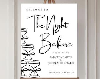 Champagne Tower Rehearsal Dinner Welcome Sign: Editable Canva Template (Digital Download, 4 Sizes)
