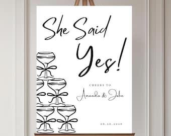 Engagement Party Welcome Sign: Champagne Tower, Black & White (Canva Template - Digital Download