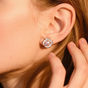 Freshwater Pearl Stud Earrings | Elegant Spiral Flower Design | 18K Gold Plated | Vintage-Inspired Jewelry for Daily Wear