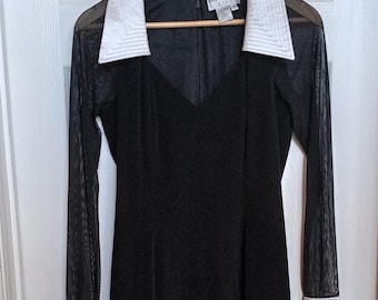 Vintage 1990s Black Tie Oleg Cassini Black and White Formal Dress Size 6