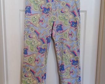 Pantalones capri de mujer Lauren Ralph Lauren 6P Paisley con cremallera lateral, de algodón y elastano, estilo Y2K.