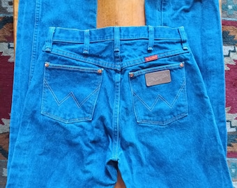 Y2K Wrangler 14MWZG Jeans ajustados de cintura alta estilo cowboy para mujer, color azul, talla 11x34