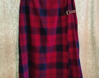 Vintage Mosbrook 100% Pure Wool Plaid Tartan Pleated Wrap Skirt