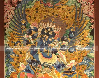 Pintura Thangka hecha a mano de Vajrakilaya (Phurba) – Arte budista nepalí de deidades en oro de 24 quilates