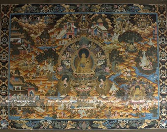 Thangka nepalí pintada a mano / Historia de la vida de Buda / Decoración espiritual para la pared