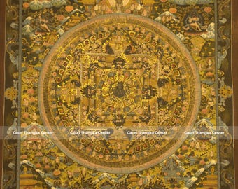Hand-Painted Mandala Thangka | 24k Gold Plated | Nepali Buddhist Wall Art, Tibetan Meditation Decor