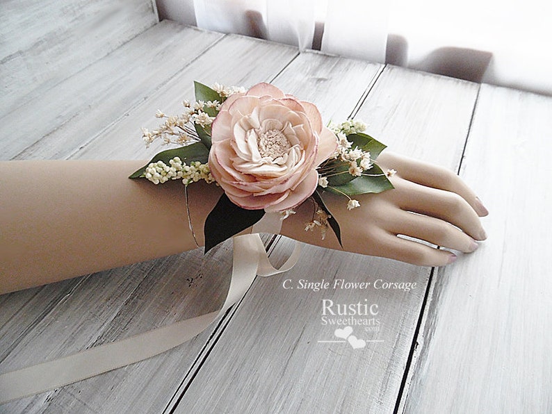 Cottage Rose Sola Flower Corsages, Boutonnieres & Hair Clips Colors: Cameo / Light Dusty Rose Single Corsage C