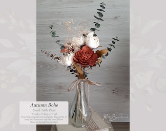 Autumn Boho Table Piece | Rusty Terracotta Soft Sola Wood Floral Fall Home Decor Gift Bohemian Farmhouse Burnt Orange Romantic Vase Flowers